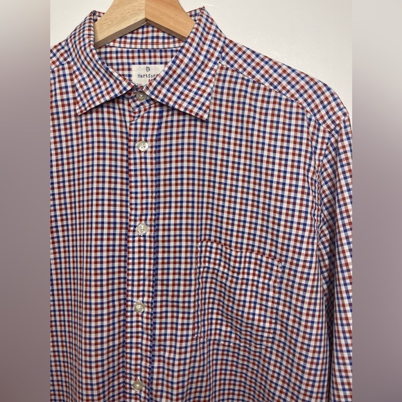Hartford men’s red, white & blue check button down shirt, men’s medium - Picture 4 of 7